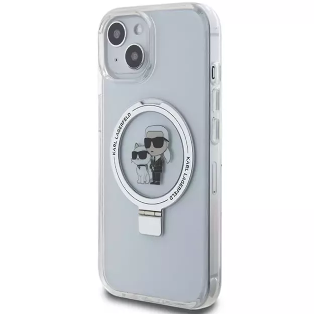Karl Lagerfeld KLHMP15SHMRSKCH iPhone 15 / 14 / 13 6.1&quot  white/white hardcase Ring Stand Karl&amp Choupette MagSafe 1