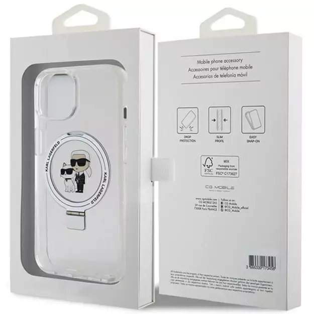 Karl Lagerfeld KLHMP15SHMRSKCH iPhone 15 / 14 / 13 6.1&quot  white/white hardcase Ring Stand Karl&amp Choupette MagSafe 7