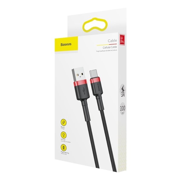 Baseus Cafule USB-A / USB-C QC 3.0 3A Cable 1 m - Black and Red 8