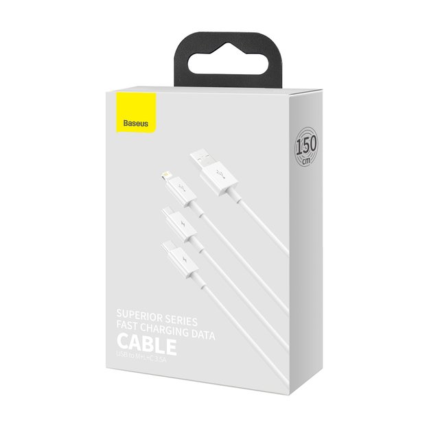 Baseus Superior Series USB-A - USB-C / Lightning / micro USB 3.5A cable 1m - white 5