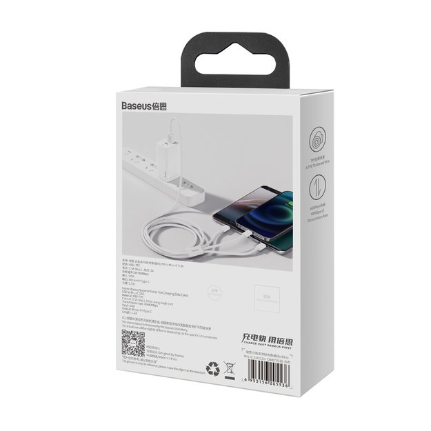 Baseus Superior Series USB-A - USB-C / Lightning / micro USB 3.5A cable 1m - white 6