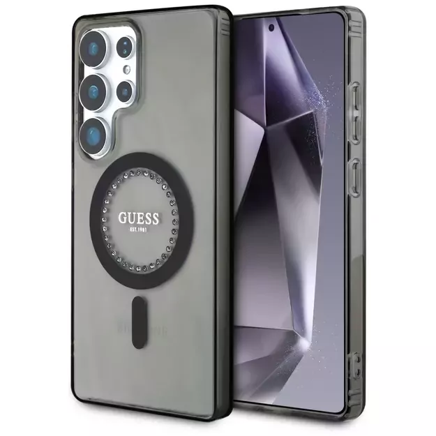 Guess Rhinestones Printed Classic Logo MagSafe Samsung Galaxy S25 Ultra case black