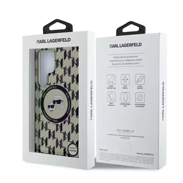 Case Karl Lagerfeld Button Karl &amp  Choupette Heads On KL Pattern MagSafe Samsung Galaxy S25 Ultra black 7