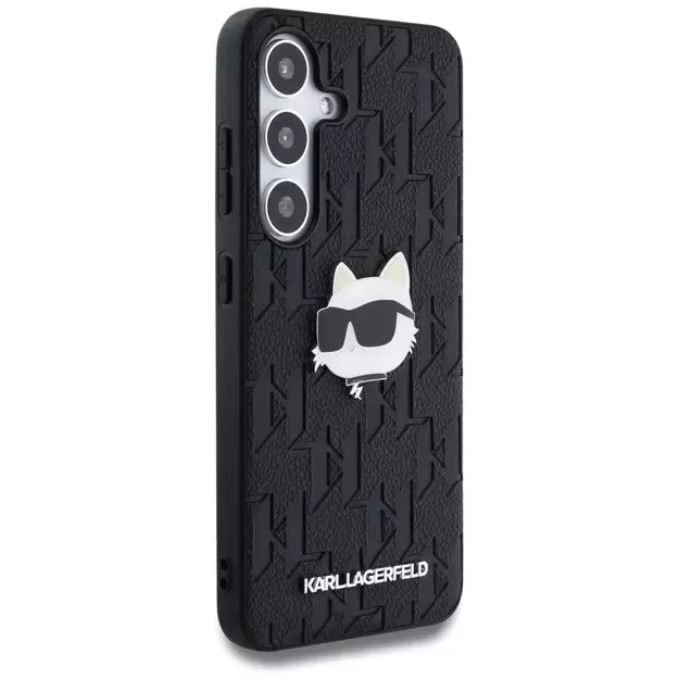 Karl Lagerfeld Leather Monogram Pin Logo Choupette Head Samsung Galaxy S25 Case Black 10
