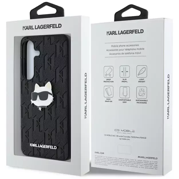 Karl Lagerfeld Leather Monogram Pin Logo Choupette Head Samsung Galaxy S25 Case Black 14