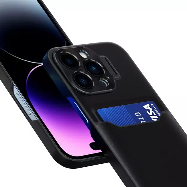 Leather Stand Case case for iPhone 14 Pro cover card wallet with stand black 2