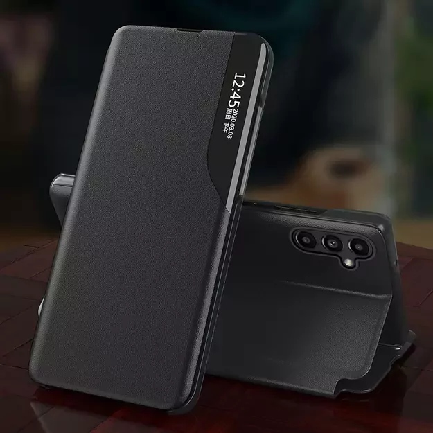 Eco Leather View Case case for Samsung Galaxy S23+ with a flip stand black 4