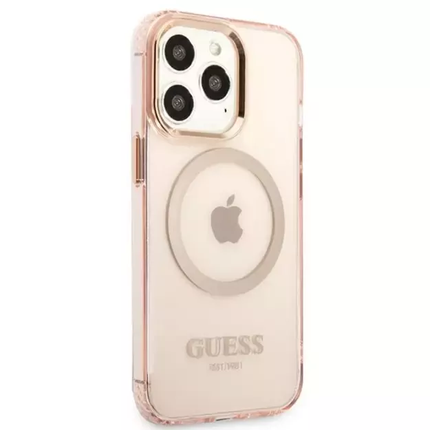 Guess Gold Outline Translucent MagSafe case for iPhone 13 Pro Max - pink 1