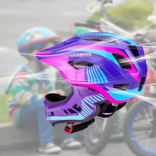 Rockbros TT-32SBPP-S children' s bicycle helmet with detachable chinbar, size S - purple-pink 5