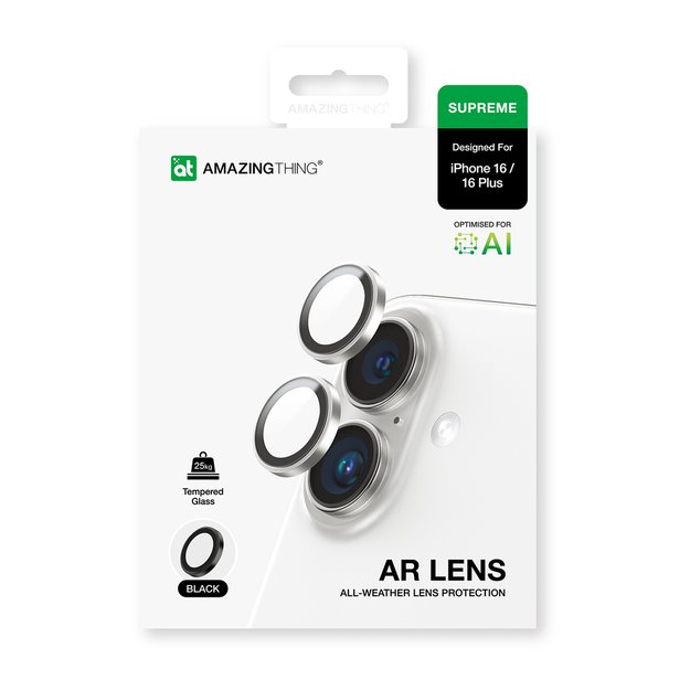 AmazingThing AR Aluminum 2 Lens Glass with Camera Lens Frame for iPhone 16 / 16 Plus - Black 3