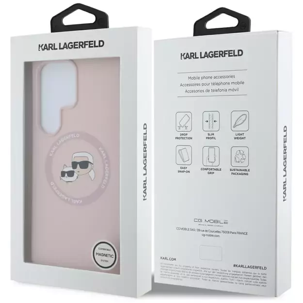 Karl Lagerfeld Silicone Double Heads And Circle MagSafe Samsung Galaxy S25 Ultra Case Pink 7