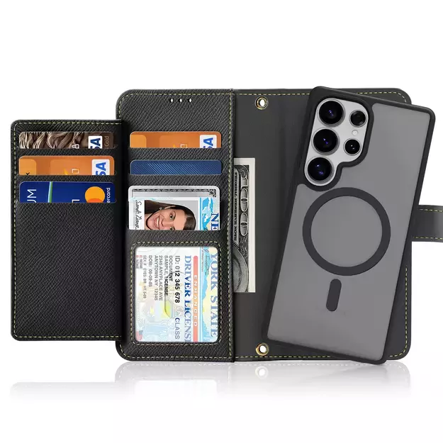 Dux Ducis Lawa Leather Case for Samsung Galaxy S25 Ultra with Detachable Magnetic Wallet - Black 13