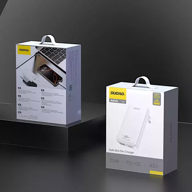 GaN Dudao A65Q 65W USB-A / USB-C PD Ultra-Thin Travel Wall Charger EU / US - White 3