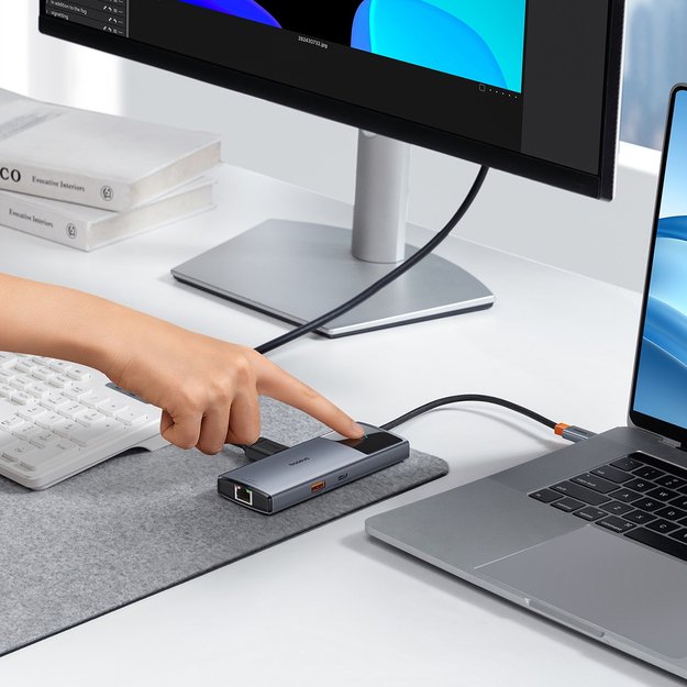 USB HUB 6in1 Baseus Metal Gleam Series II USB-A/USB-C/USB-C PD/HDMI/RJ45 - black 8