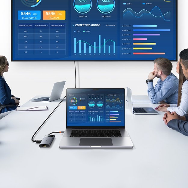 USB HUB 6in1 Baseus Metal Gleam Series II USB-A/USB-C/USB-C PD/HDMI/RJ45 - black 9