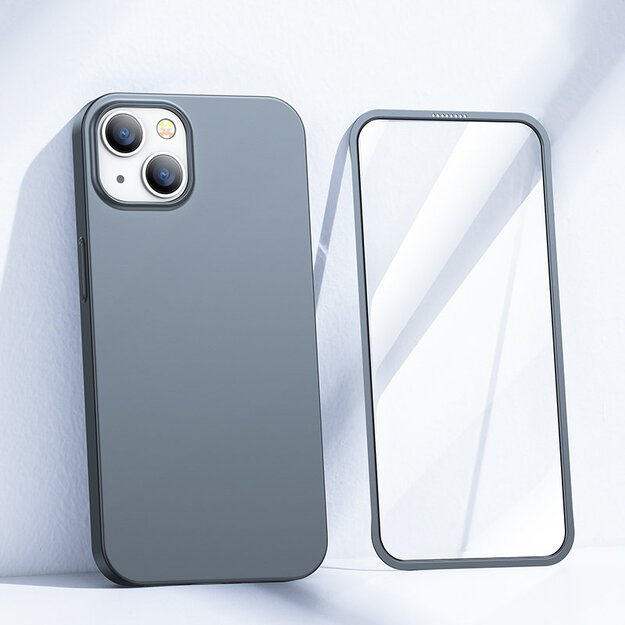 Joyroom 360 Full Case front and back cover for iPhone 13 + tempered glass screen protector grey (JR-BP927 tranish) 1