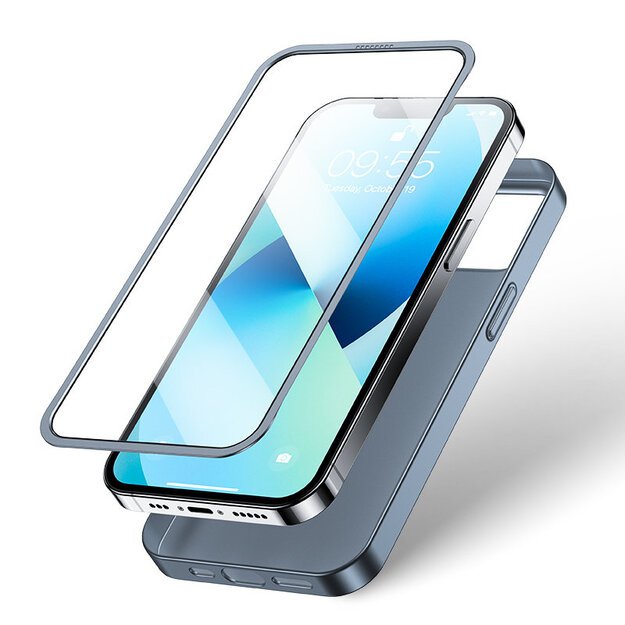 Joyroom 360 Full Case front and back cover for iPhone 13 + tempered glass screen protector grey (JR-BP927 tranish) 3
