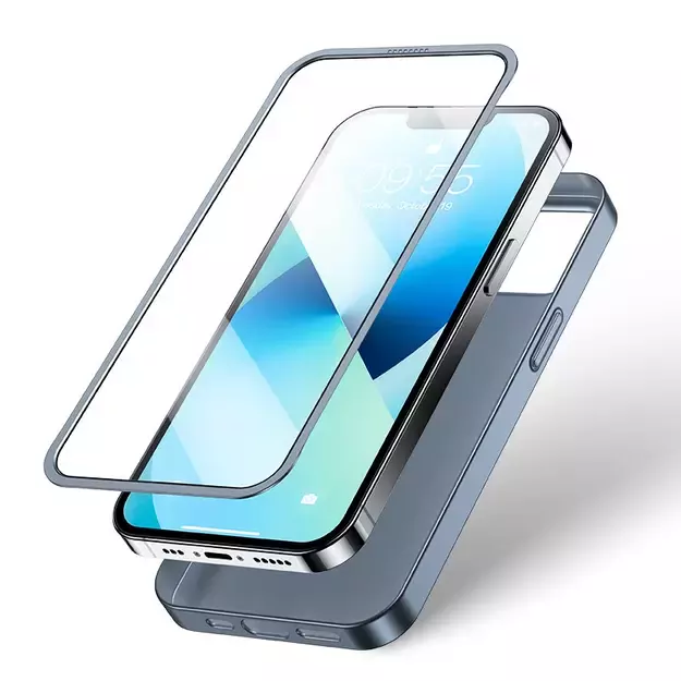 Joyroom 360 Full Case front and back cover for iPhone 13 + tempered glass screen protector grey (JR-BP927 tranish) 11