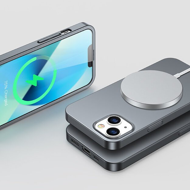 Joyroom 360 Full Case front and back cover for iPhone 13 + tempered glass screen protector grey (JR-BP927 tranish) 6