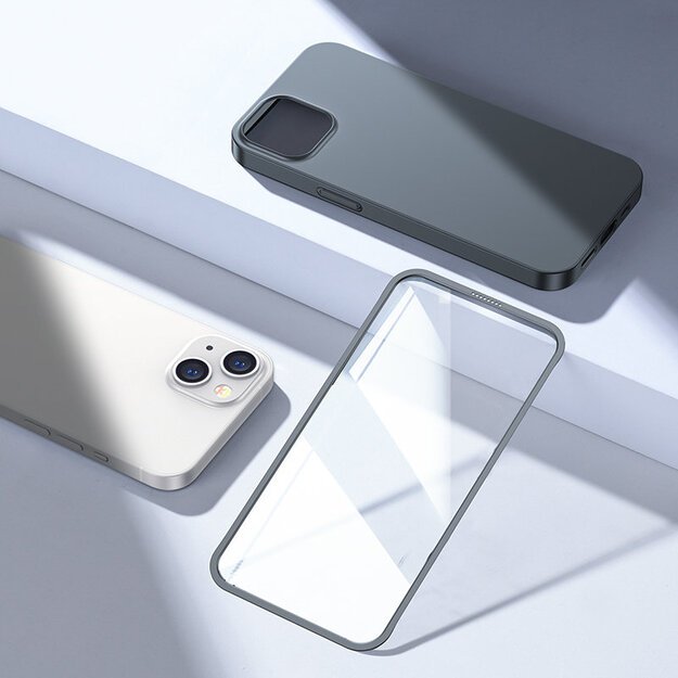 Joyroom 360 Full Case front and back cover for iPhone 13 + tempered glass screen protector grey (JR-BP927 tranish) 10