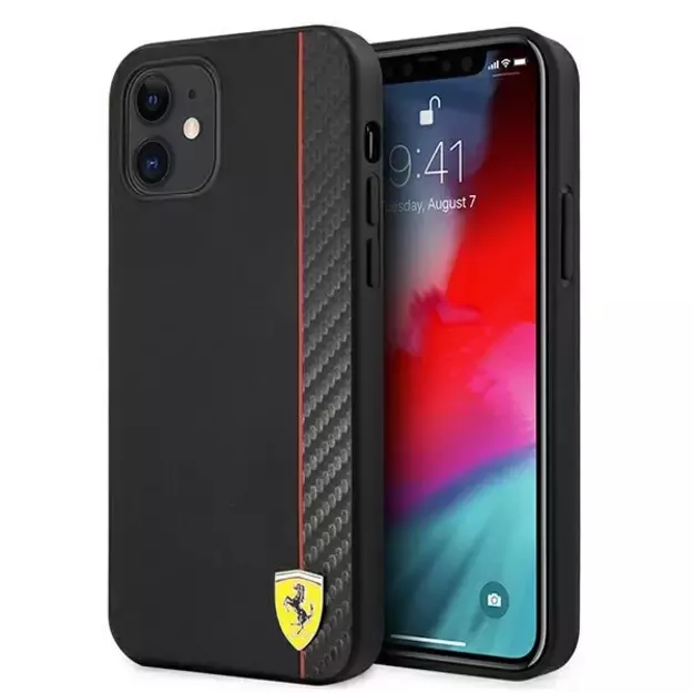 Ferrari FESAXHCP12SBK iPhone 12 mini 5.4&quot  black/black hardcase On Track Carbon Stripe