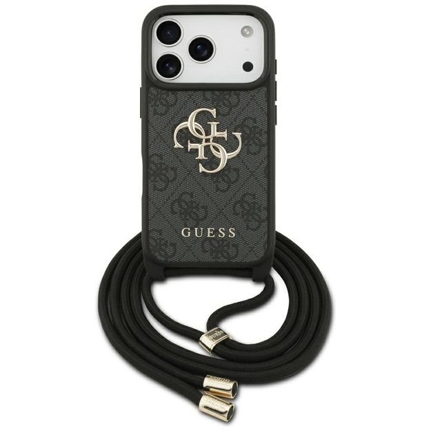 Guess 4G Big Logo Cord Stap Crossbody Case for iPhone 17 Pro - Black