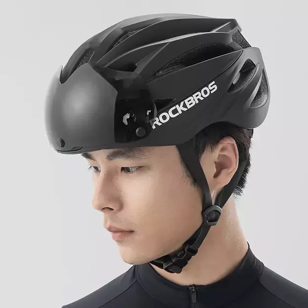 Rockbros Bike Helmet with Visor, Detachable UV Protective Goggles, Unisex - Black/Brown 5