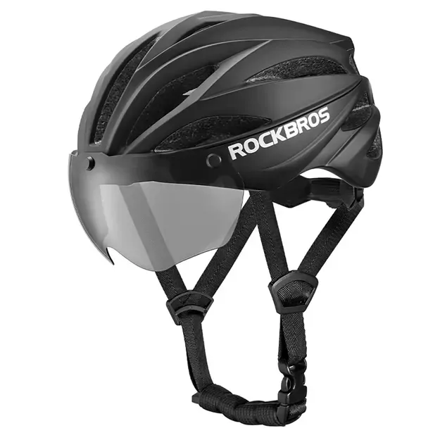 Rockbros Bike Helmet with Visor, Detachable UV Protective Goggles, Unisex - Black/Brown 1
