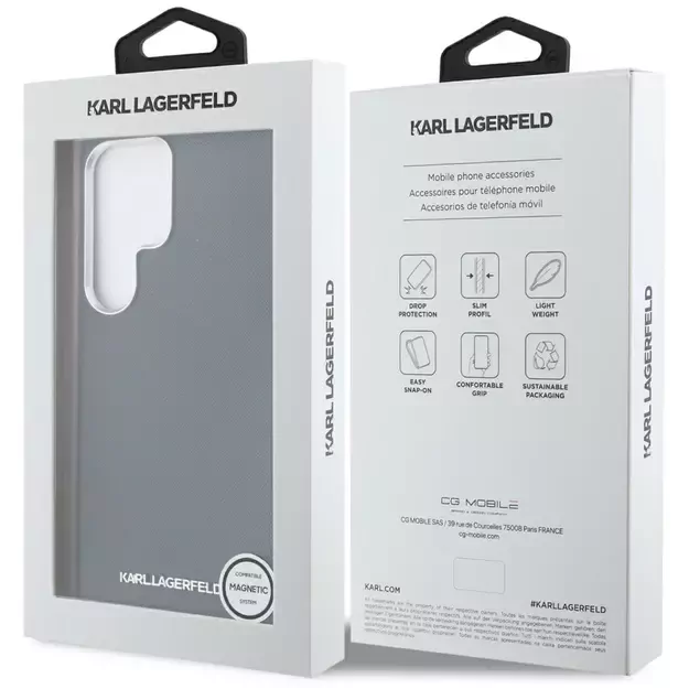 Karl Lagerfeld Saffiano Full Wrapped Elongated Metal Logo MagSafe Case for Samsung Galaxy S25 Ultra - Black 7