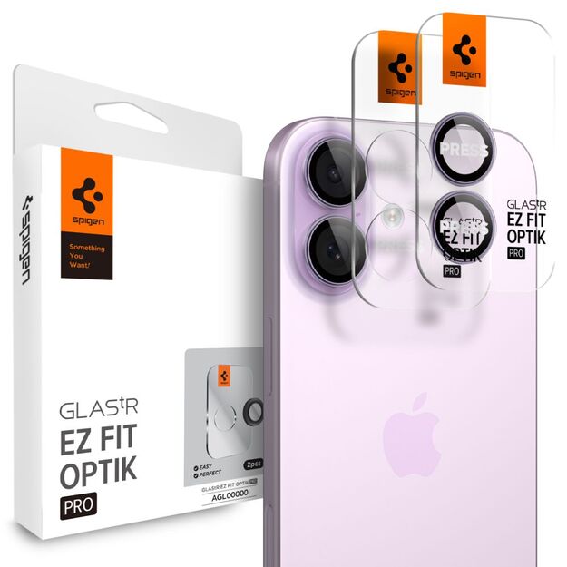 Spigen Optik Pro GLAS.TR &rdquo;EZ FIT&rdquo; Camera Cover 2-pack for iPhone 16 / 16 Plus / 17 - Purple