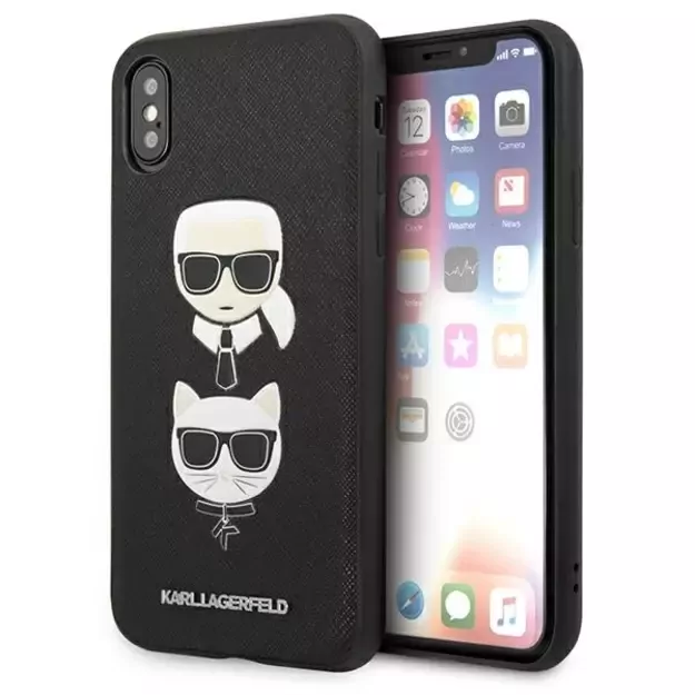 Karl Lagerfeld Saffiano Karl&amp Choupette Head case for iPhone X/XS - black