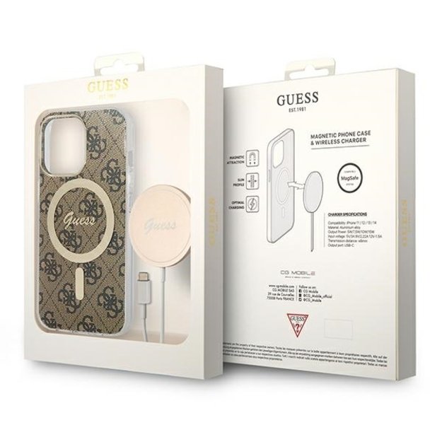 Set Guess GUBPP13LH4EACSW Case+ Charger iPhone 13 Pro brown/brown hard case 4G Print MagSafe 10