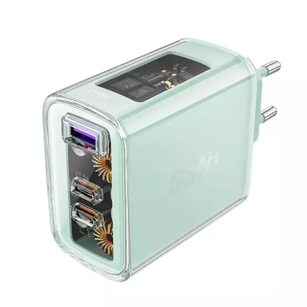 Acefast charger GaN 65W 3 ports (1xUSB, 2xUSB C) green (A45) 8