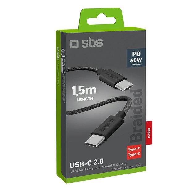 SBS TECABLETISSUETCK USB-C - USB-C 1.5m 60W braided cable - black 1
