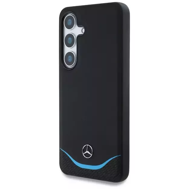 Mercedes Leather Contrasted Blue Horizontal Curve MagSafe Case for Samsung Galaxy S25 - Black 1