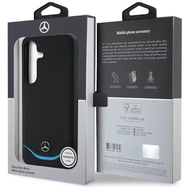 Mercedes Leather Contrasted Blue Horizontal Curve MagSafe Case for Samsung Galaxy S25 - Black 7