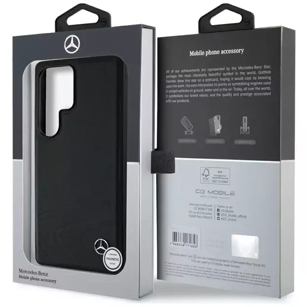 Mercedes Leather Horizontal Debossed Curves MagSafe Case for Samsung Galaxy S25 Ultra - Black 14