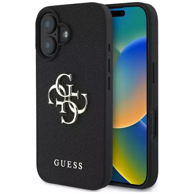 Guess Grained Big 4G Logo Small Classic Logo case for iPhone 16 - black