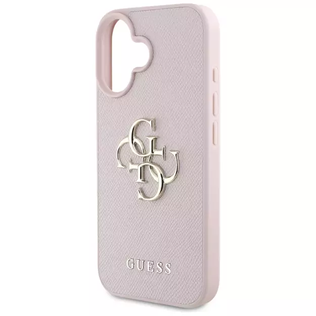 Guess Grained Big 4G Logo Small Classic Logo case for iPhone 16 - pink 4