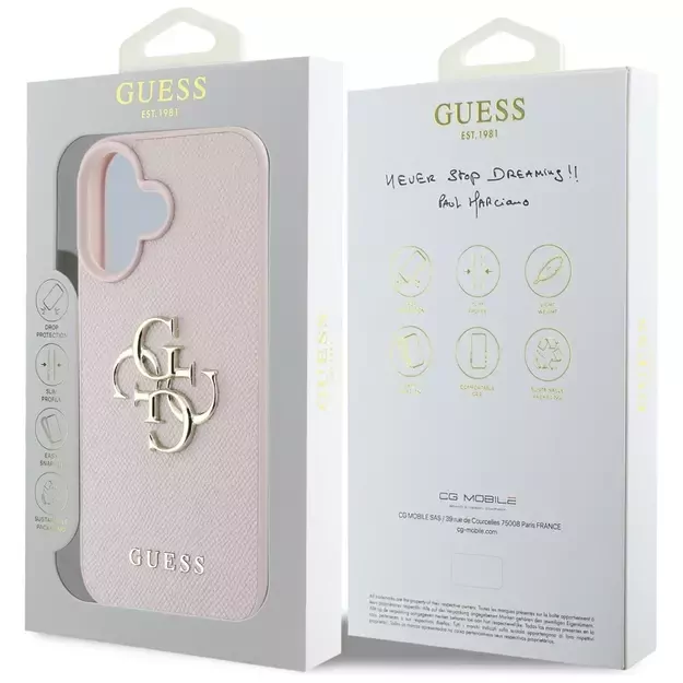 Guess Grained Big 4G Logo Small Classic Logo case for iPhone 16 - pink 6