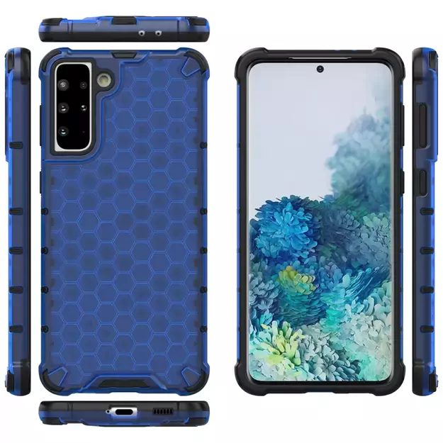 Honeycomb Case armor cover with TPU Bumper for Samsung Galaxy S21+ 5G (S21 Plus 5G) blue 11