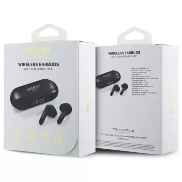Guess Elongated Metallic Printed Logo Bluetooth TWS Headphones + Docking Station - Black 12