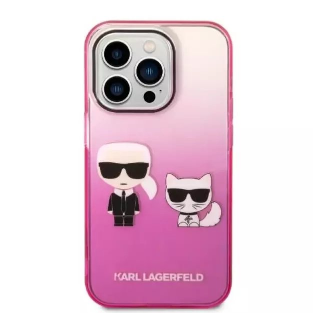 Karl Lagerfeld Gradient Ikonik Karl &amp  Choupette iPhone 14 Pro 6.1&quot  Case - Pink 9