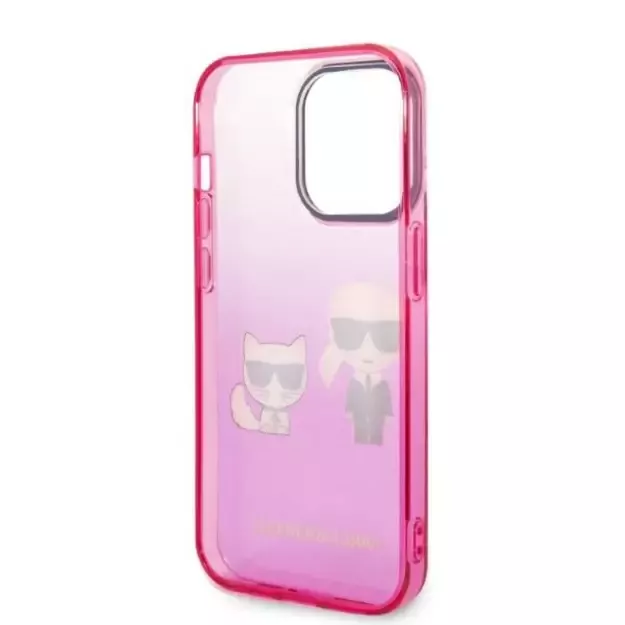 Karl Lagerfeld Gradient Ikonik Karl &amp  Choupette iPhone 14 Pro 6.1&quot  Case - Pink 13