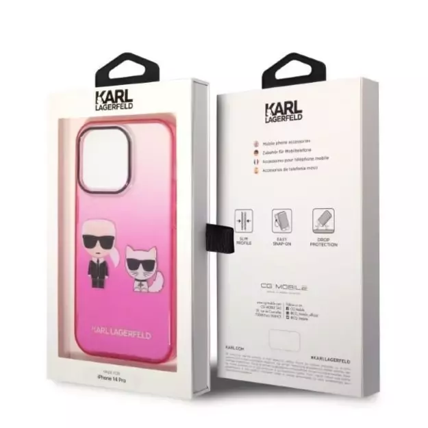 Karl Lagerfeld Gradient Ikonik Karl &amp  Choupette iPhone 14 Pro 6.1&quot  Case - Pink 14
