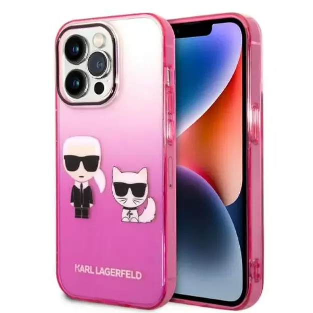 Karl Lagerfeld Gradient Ikonik Karl &amp  Choupette iPhone 14 Pro 6.1&quot  Case - Pink