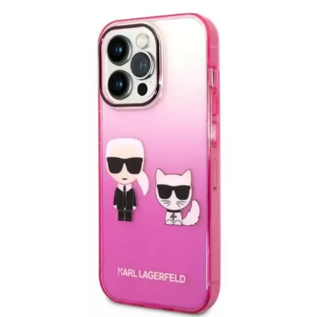 Karl Lagerfeld Gradient Ikonik Karl &amp  Choupette iPhone 14 Pro 6.1&quot  Case - Pink 8