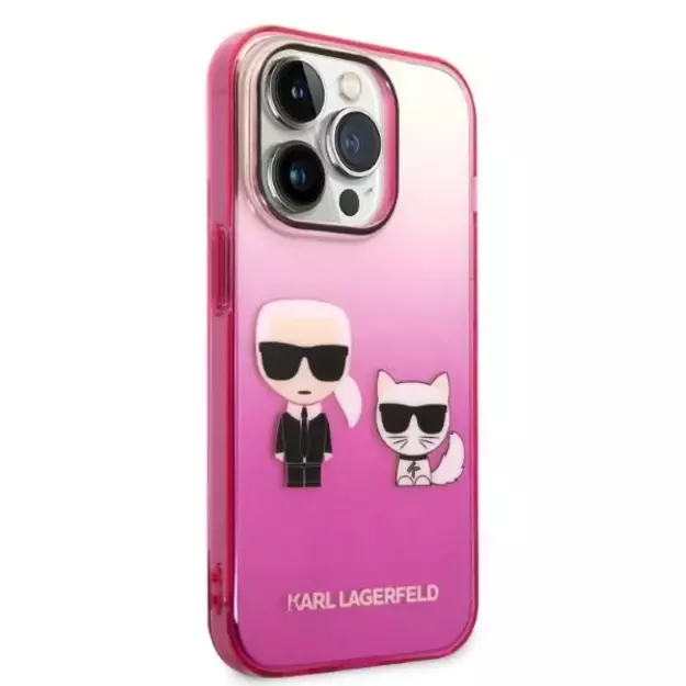 Karl Lagerfeld Gradient Ikonik Karl &amp  Choupette iPhone 14 Pro 6.1&quot  Case - Pink 10