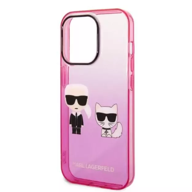 Karl Lagerfeld Gradient Ikonik Karl &amp  Choupette iPhone 14 Pro 6.1&quot  Case - Pink 12
