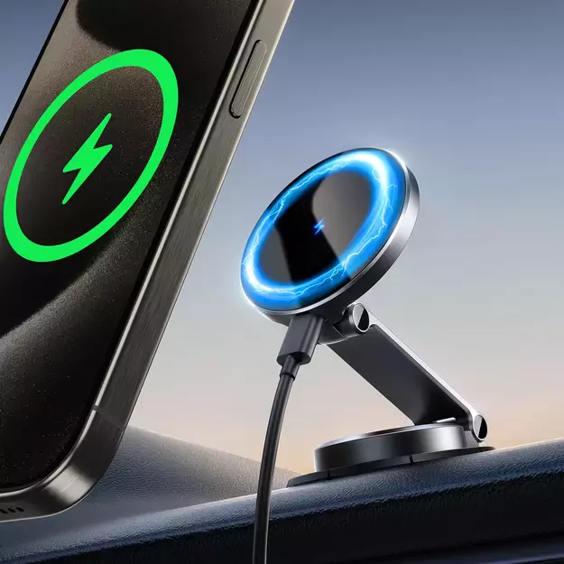 Joyroom JR-ZS408 magnetic holder with 15W inductive charger for car cockpit - black 18